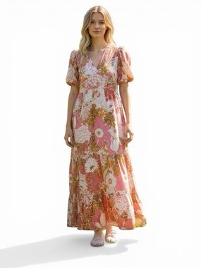 LAROQUE JOANNA DRESS - PALM BEACH FLORAL PINK ELEGANT  Size Large